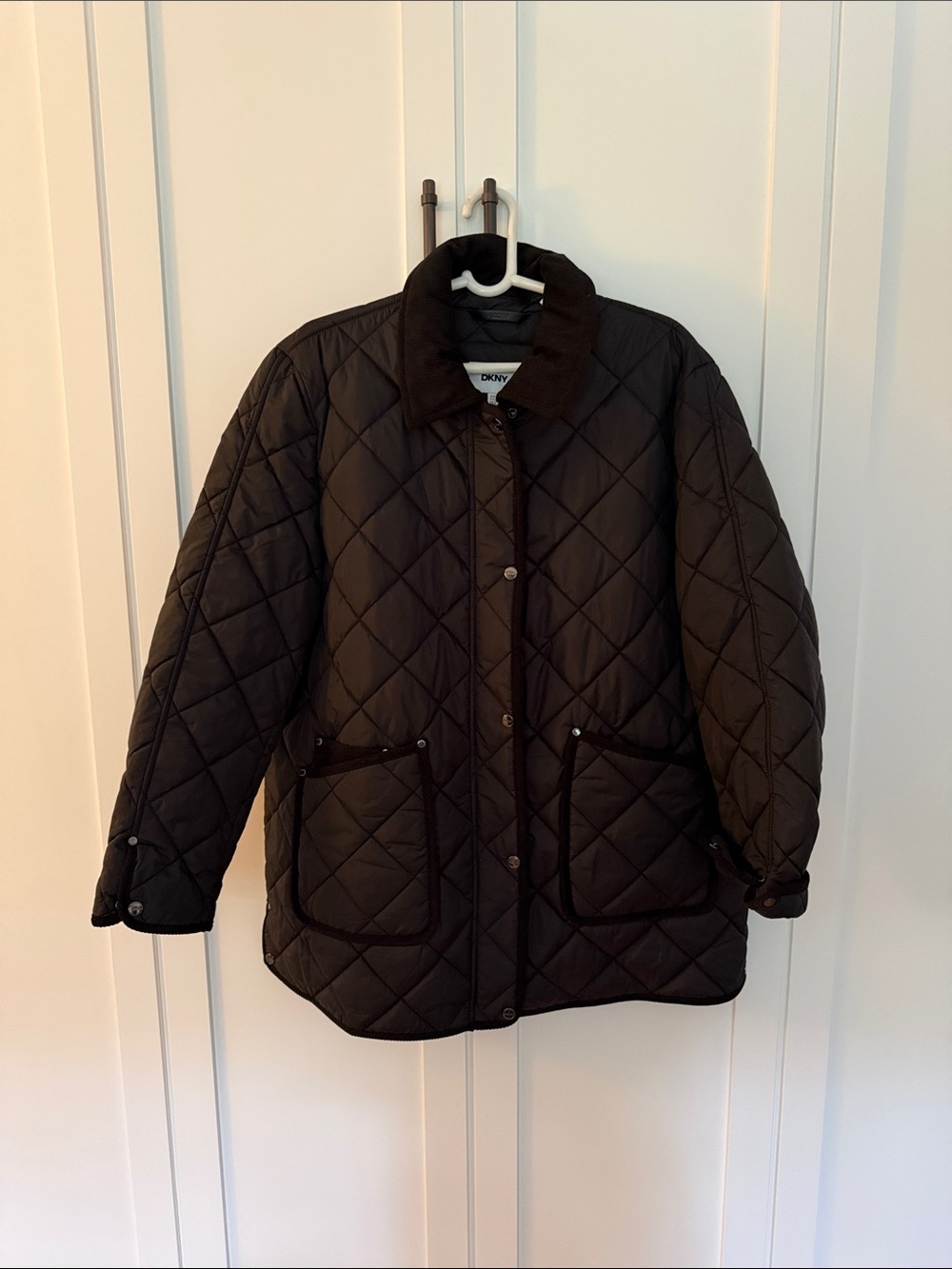 DKNY Black Quilted Puffer Jacket with Patch Pockets